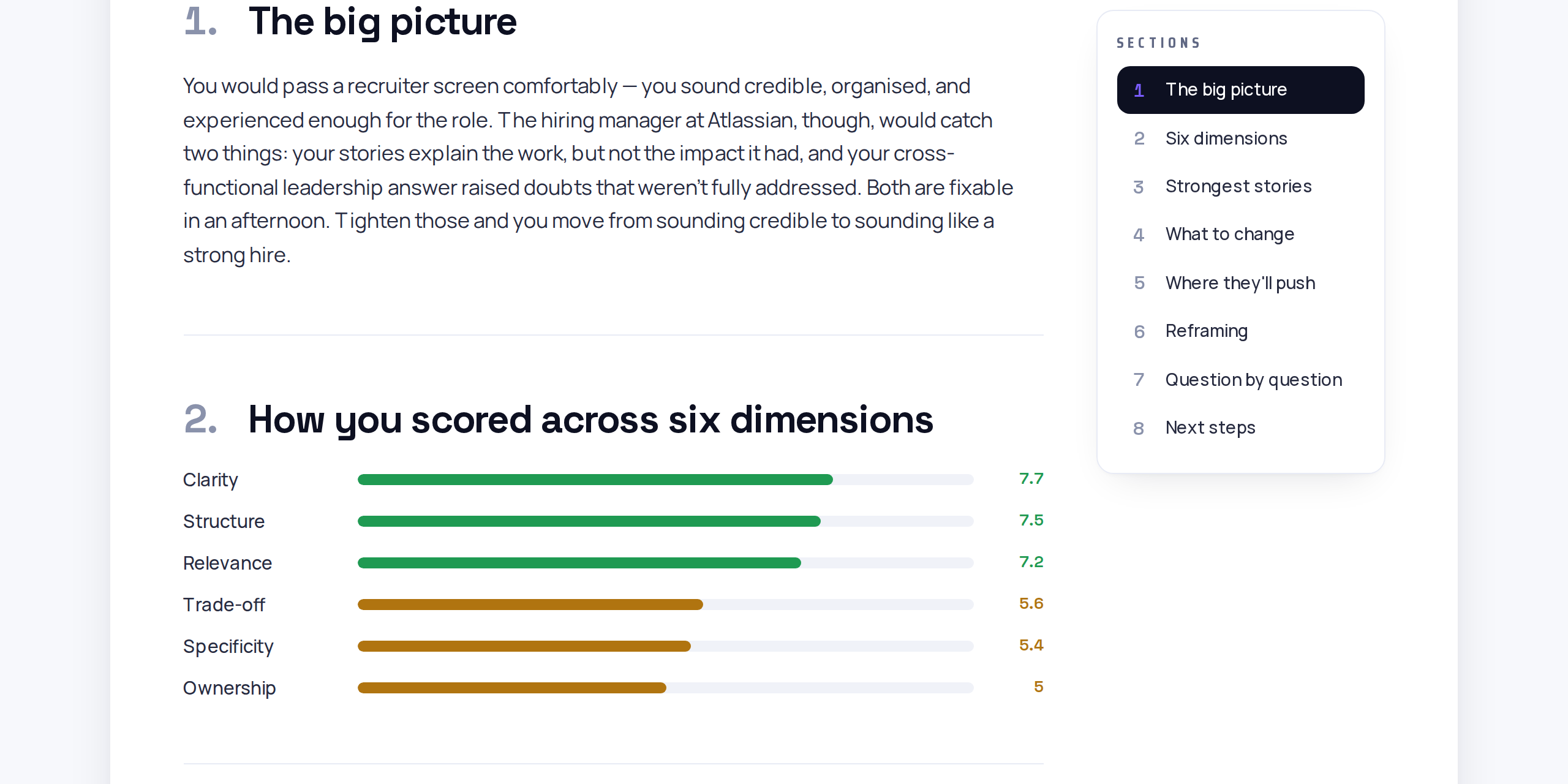 Step 4: scored feedback on every answer with model answers to learn from